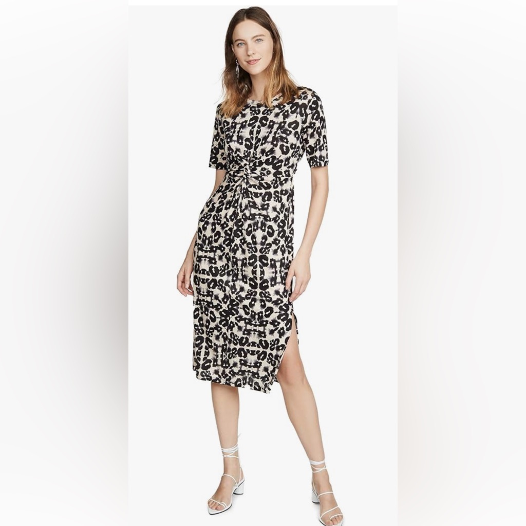 Rebecca Taylor Black And White Wrap Dress Puff Sleeve V-Neck